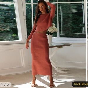 Elegant Rust/Pink Knit Skirt Set